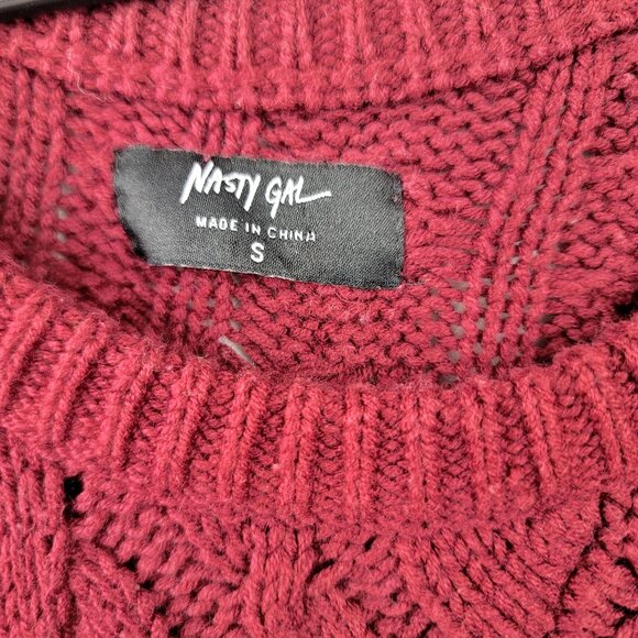 Nasty Gal Cable Knit Burgundy Sweater Asymmetrical Hem Small - Picture 3 of 7